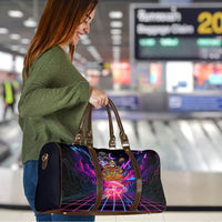 Retro Raccoon Eating Pizza Travel Bag 80s Synthwave Pizza Arcade Neon Gaming Aesthetic