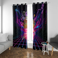 Retro Raccoon Eating Pizza Window Curtain 80s Synthwave Pizza Arcade Neon Gaming Aesthetic