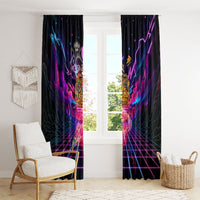 Retro Raccoon Eating Pizza Window Curtain 80s Synthwave Pizza Arcade Neon Gaming Aesthetic