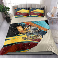 Skateboarding Raccoon Eating Pizza Bedding Set Retro Cartoon Skating Claw Rip Grunge Aesthetic