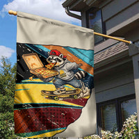 Skateboarding Raccoon Eating Pizza Garden Flag Retro Cartoon Skating Claw Rip Grunge Aesthetic