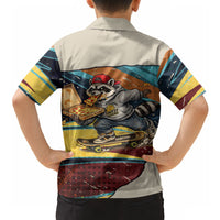 Skateboarding Raccoon Eating Pizza Hawaiian Shirt Retro Cartoon Skating Claw Rip Grunge Aesthetic