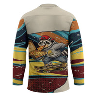Skateboarding Raccoon Eating Pizza Hockey Jersey Retro Cartoon Skating Claw Rip Grunge Aesthetic