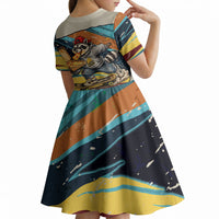 Skateboarding Raccoon Eating Pizza Kid Short Sleeve Dress Retro Cartoon Skating Claw Rip Grunge Aesthetic