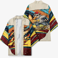 Skateboarding Raccoon Eating Pizza Kimono Retro Cartoon Skating Claw Rip Grunge Aesthetic