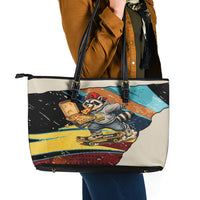 Skateboarding Raccoon Eating Pizza Leather Tote Bag Retro Cartoon Skating Claw Rip Grunge Aesthetic