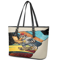 Skateboarding Raccoon Eating Pizza Leather Tote Bag Retro Cartoon Skating Claw Rip Grunge Aesthetic