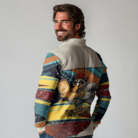 Skateboarding Raccoon Eating Pizza Long Sleeve Polo Shirt Retro Cartoon Skating Claw Rip Grunge Aesthetic