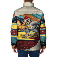 Skateboarding Raccoon Eating Pizza Padded Jacket Retro Cartoon Skating Claw Rip Grunge Aesthetic