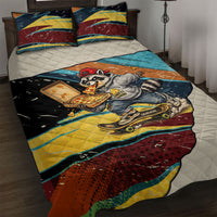 Skateboarding Raccoon Eating Pizza Quilt Bed Set Retro Cartoon Skating Claw Rip Grunge Aesthetic