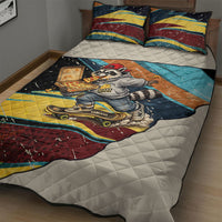 Skateboarding Raccoon Eating Pizza Quilt Bed Set Retro Cartoon Skating Claw Rip Grunge Aesthetic