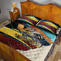 Skateboarding Raccoon Eating Pizza Quilt Bed Set Retro Cartoon Skating Claw Rip Grunge Aesthetic