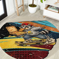 Skateboarding Raccoon Eating Pizza Round Carpet Retro Cartoon Skating Claw Rip Grunge Aesthetic