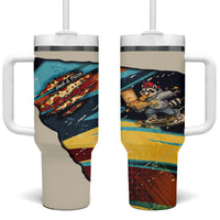 Skateboarding Raccoon Eating Pizza Tumbler With Handle Retro Cartoon Skating Claw Rip Grunge Aesthetic