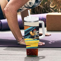 Skateboarding Raccoon Eating Pizza Tumbler With Handle Retro Cartoon Skating Claw Rip Grunge Aesthetic