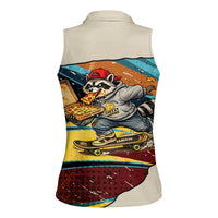 Skateboarding Raccoon Eating Pizza Women Sleeveless Polo Shirt Retro Cartoon Skating Claw Rip Grunge Aesthetic