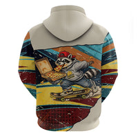 Skateboarding Raccoon Eating Pizza Zip Hoodie Retro Cartoon Skating Claw Rip Grunge Aesthetic