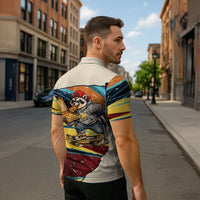 Skateboarding Raccoon Eating Pizza Zipper Polo Shirt Retro Cartoon Skating Claw Rip Grunge Aesthetic