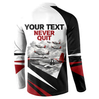 Personalized Tuskegee Airmen Button Sweatshirt Red Tails P-51 Mustang WWII Aviation Never Quit
