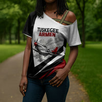 Personalized Tuskegee Airmen Cross Shoulder Shirt Red Tails P-51 Mustang WWII Aviation Never Quit