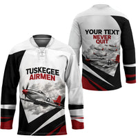 Personalized Tuskegee Airmen Hockey Jersey Red Tails P-51 Mustang WWII Aviation Never Quit