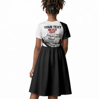 Personalized Tuskegee Airmen Kid Short Sleeve Dress Red Tails P-51 Mustang WWII Aviation Never Quit