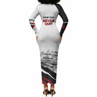 Personalized Tuskegee Airmen Long Sleeve Bodycon Dress Red Tails P-51 Mustang WWII Aviation Never Quit