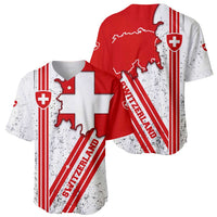 Switzerland Flag Baseball Jersey Swiss Map Red-White Distressed - Wonder Print Shop