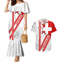 Switzerland Flag Couples Matching Mermaid Dress and Hawaiian Shirt Swiss Map Red-White Distressed - Wonder Print Shop