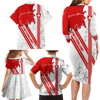 Switzerland Flag Family Matching Long Sleeve Bodycon Dress and Hawaiian Shirt Swiss Map Red-White Distressed - Wonder Print Shop