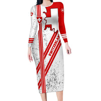 Switzerland Flag Family Matching Long Sleeve Bodycon Dress and Hawaiian Shirt Swiss Map Red-White Distressed - Wonder Print Shop