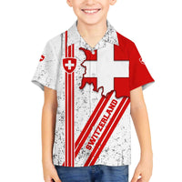 Switzerland Flag Family Matching Off The Shoulder Long Sleeve Dress and Hawaiian Shirt Swiss Map Red-White Distressed - Wonder Print Shop