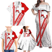 Switzerland Flag Family Matching Off Shoulder Maxi Dress and Hawaiian Shirt Swiss Map Red-White Distressed - Wonder Print Shop