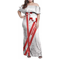 Switzerland Flag Family Matching Off Shoulder Maxi Dress and Hawaiian Shirt Swiss Map Red-White Distressed - Wonder Print Shop