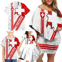 Switzerland Flag Family Matching Off Shoulder Short Dress and Hawaiian Shirt Swiss Map Red-White Distressed - Wonder Print Shop