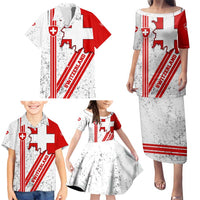 Switzerland Flag Family Matching Puletasi and Hawaiian Shirt Swiss Map Red-White Distressed - Wonder Print Shop
