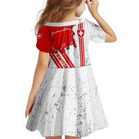 Switzerland Flag Family Matching Short Sleeve Bodycon Dress and Hawaiian Shirt Swiss Map Red-White Distressed - Wonder Print Shop