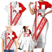 Switzerland Flag Family Matching Short Sleeve Bodycon Dress and Hawaiian Shirt Swiss Map Red-White Distressed - Wonder Print Shop