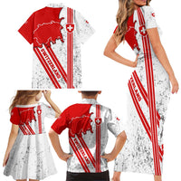 Switzerland Flag Family Matching Short Sleeve Bodycon Dress and Hawaiian Shirt Swiss Map Red-White Distressed - Wonder Print Shop