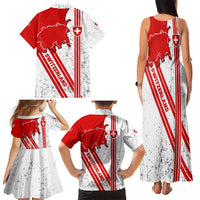 Switzerland Flag Family Matching Tank Maxi Dress and Hawaiian Shirt Swiss Map Red-White Distressed - Wonder Print Shop