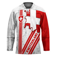 Switzerland Flag Hockey Jersey Swiss Map Red-White Distressed - Wonder Print Shop