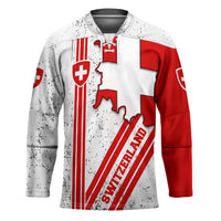 Switzerland Flag Hockey Jersey Swiss Map Red-White Distressed - Wonder Print Shop
