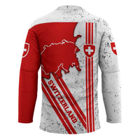 Switzerland Flag Hockey Jersey Swiss Map Red-White Distressed - Wonder Print Shop