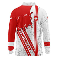 Switzerland Flag Long Sleeve Polo Shirt Swiss Map Red-White Distressed - Wonder Print Shop