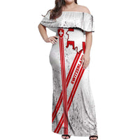 Switzerland Flag Off Shoulder Maxi Dress Swiss Map Red-White Distressed - Wonder Print Shop