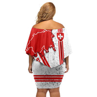 Switzerland Flag Off Shoulder Short Dress Swiss Map Red-White Distressed - Wonder Print Shop