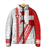 Switzerland Flag Padded Jacket Swiss Map Red-White Distressed - Wonder Print Shop
