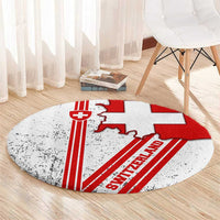 Switzerland Flag Round Carpet Swiss Map Red-White Distressed - Wonder Print Shop