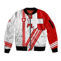 Switzerland Flag Sleeve Zip Bomber Jacket Swiss Map Red-White Distressed - Wonder Print Shop