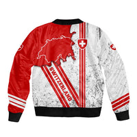 Switzerland Flag Sleeve Zip Bomber Jacket Swiss Map Red-White Distressed - Wonder Print Shop